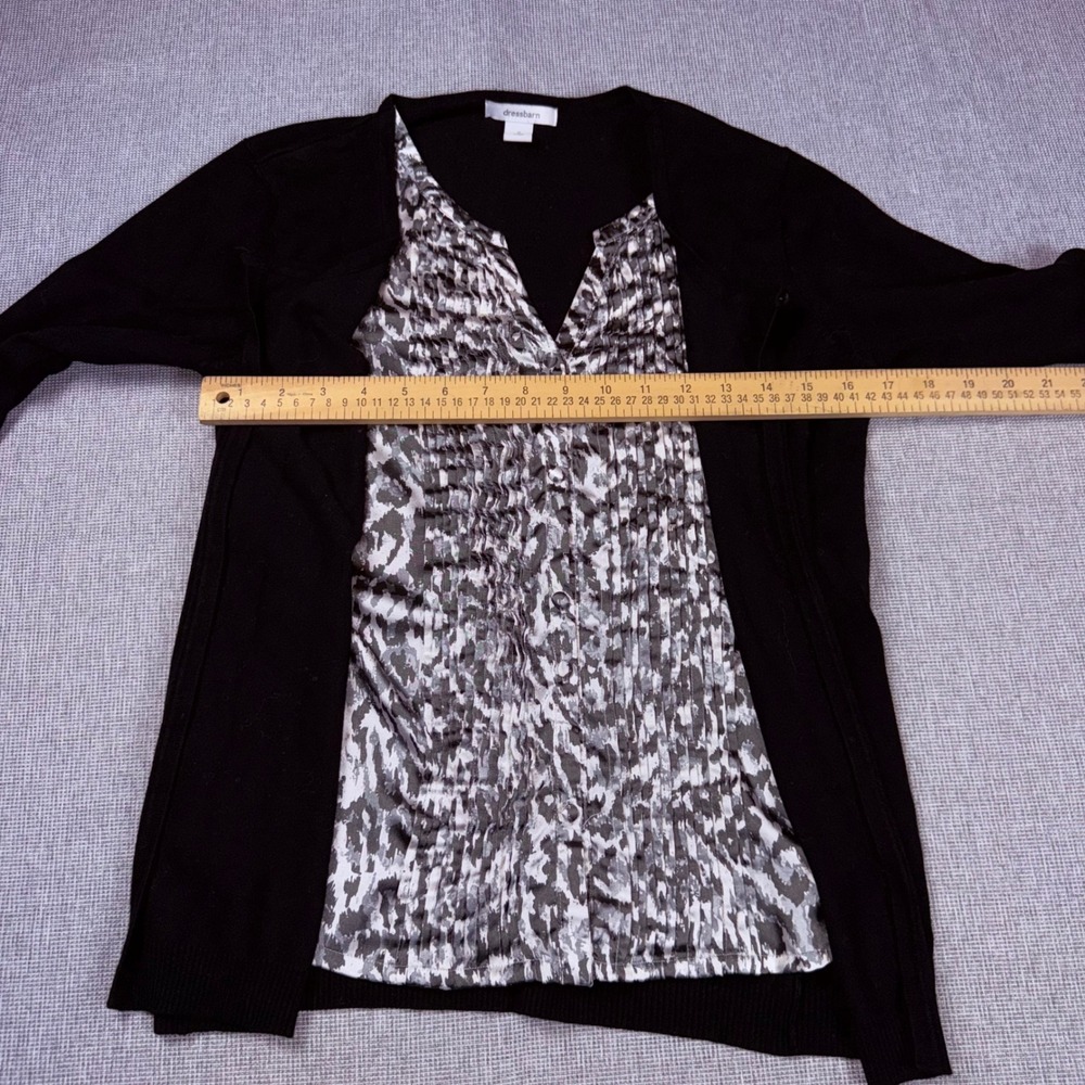 Dressbarn Womens Small Black 2-in-1 Cardigan Animal Print Blouse Layered Sweater - Picture 7 of 8